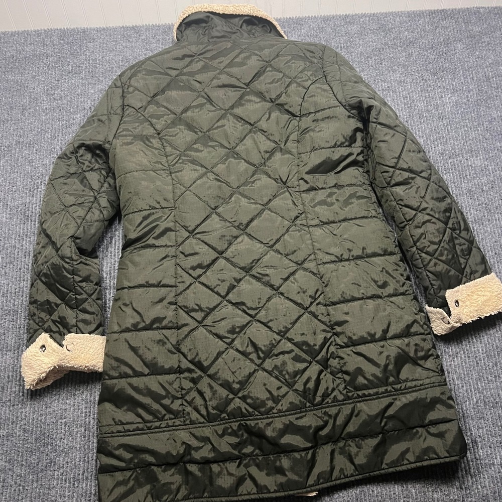 Free People Olive Green Quilted Sherpa Trim Barn Coat Jacket womens 10 large - Picture 2 of 13